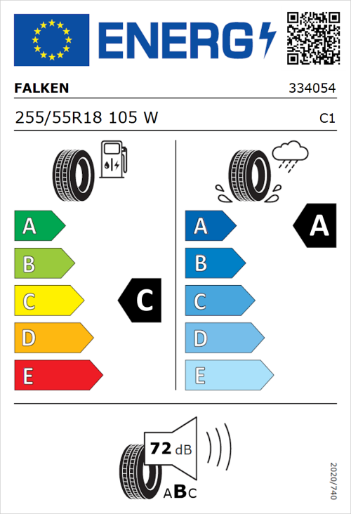 Tyre Label for Falken Azenis FK510 SUV 255/55R18 105W