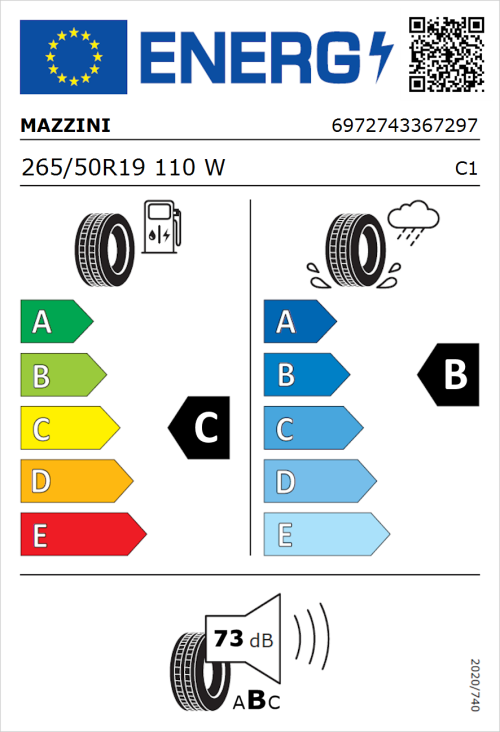 Tyre Label for Mazzini Eco 602 265/50R19 110W