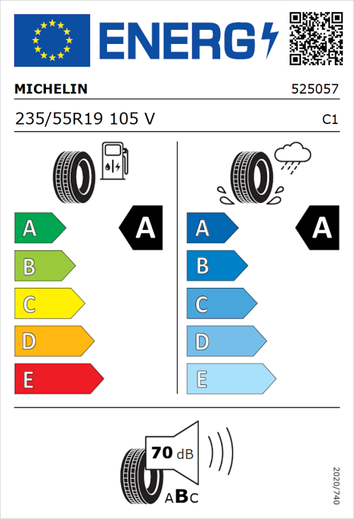 Tyre Label for Michelin e.primacy 235/55R19 105V