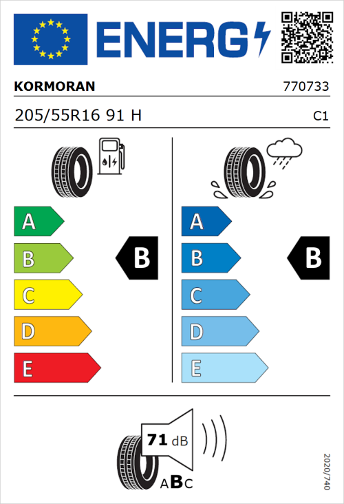 Tyre Label for Kormoran Summer 3 205/55R16 91H